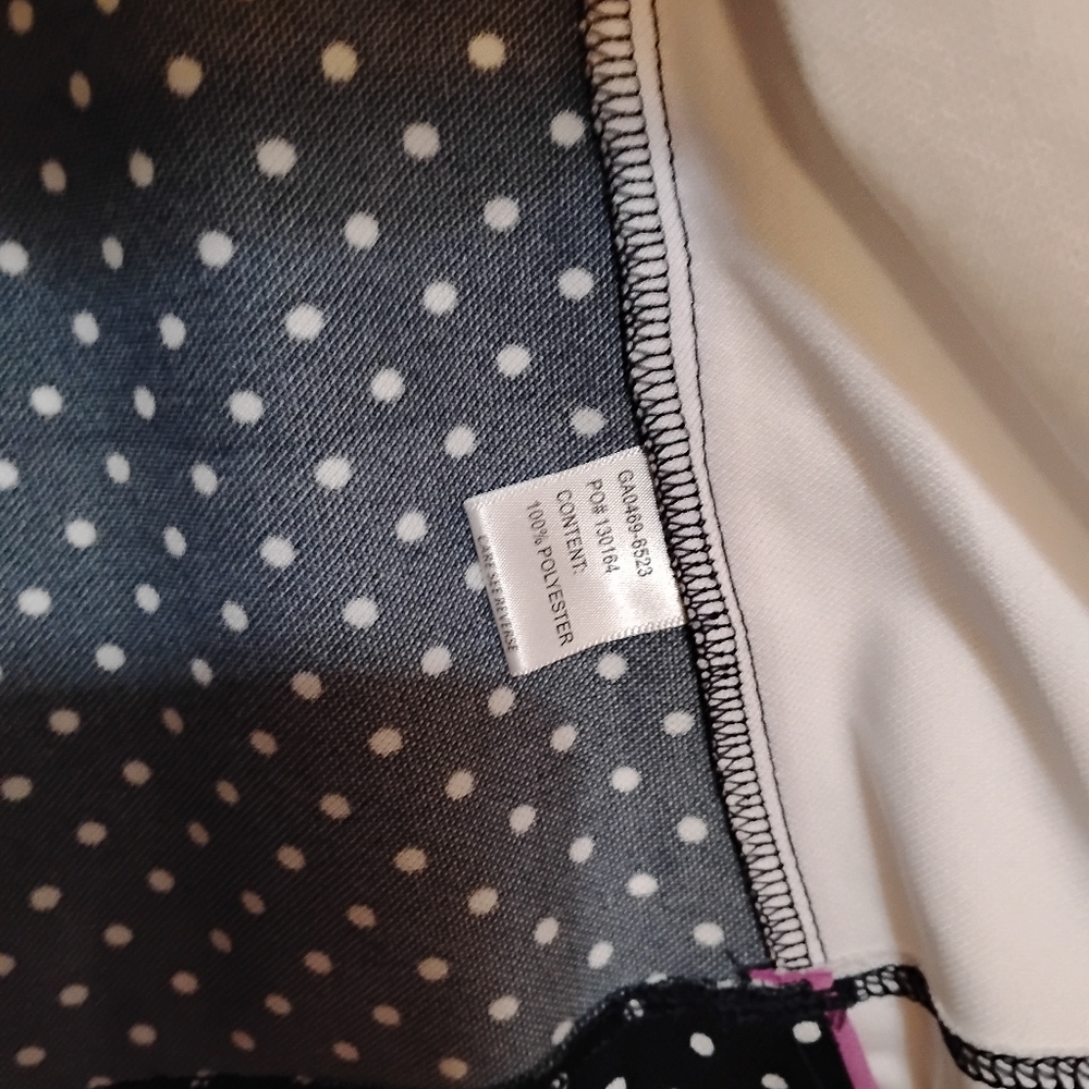 TAIL Black and White Polka Dots Polyester Short Sleeve Pink ZipUp Top L - Picture 4 of 9